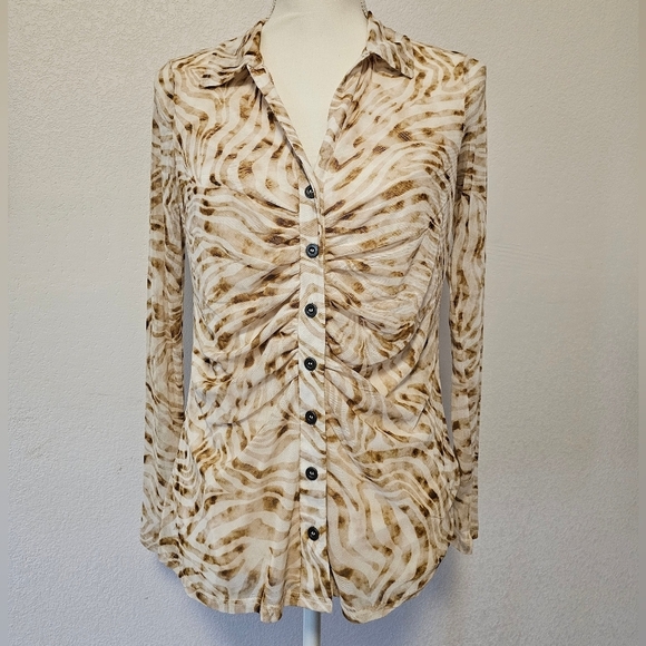 Jane & Delancey Tan and White Striped Blouse Women's Size Small NWOT - Picture 5 of 9